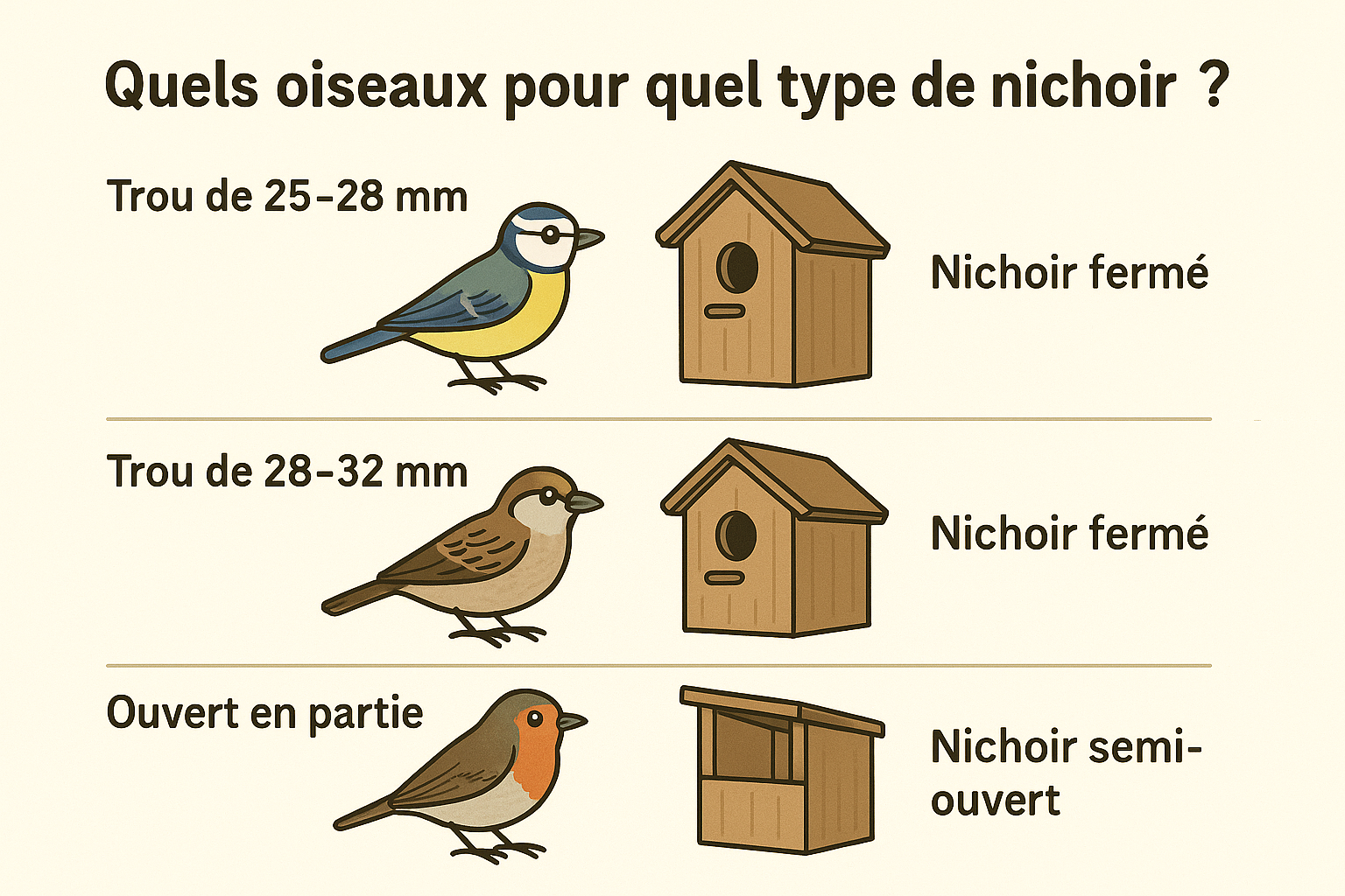 Type nichoir pour oiseaux